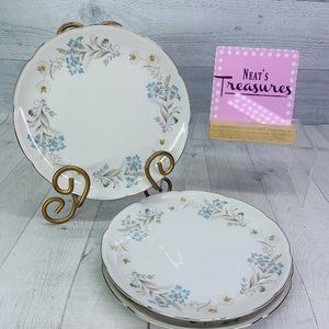 50's Kyoto Fine China RUTLAND 8521 Blue Gray Florals Scalloped Salad Plate Set 3